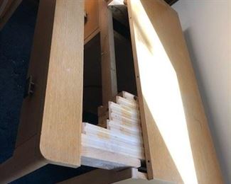 Vintage Saginaw Furniture Shops Mid Century EXPAND-O-MATIC Desk Dining Table with 4 leafs and chair 40"W x 21"D x 30" tall. Each leaf is 15" x 40" so add 4 leaves and now you have 40" x 81 WAS $495 NOW $450