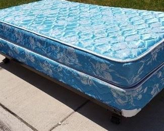 74" Long x37.5"W Serta Premium Choice Twin Mattress, Box Spring & Frame on wheels WAS $150 NOW $125