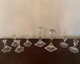 (8) Crystal Candlesticks: 1 Set of 4 & 2 Pairs