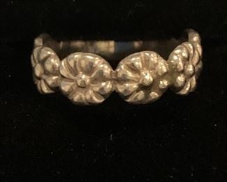 Sterling Silver Ring with Floral Design, Size 6