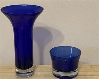 (2) Cobalt Blue Art Glass Vases