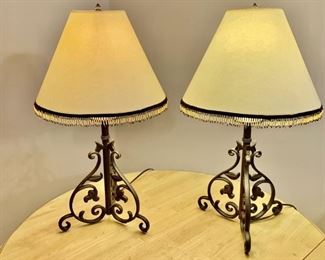 Pair Decorative Iron Lamps w/ Bead Tassel Shades