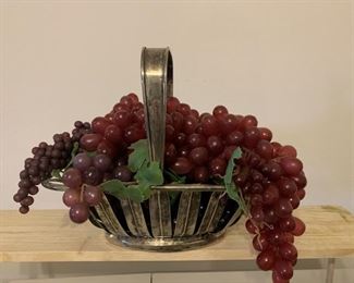 Silver-Tone Basket with Artificial Grapes