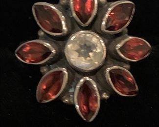 Nicky Butler Sterling Silver Ring with Red and Smoky Blue Stones. Weighs 5.4g. Marked NB 925 India. Size 6.75