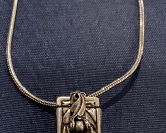 Sterling Silver Provident Chains Necklace with Sterling Silver Prayer Box Pendant. 24in Solid Round Snake Chain, Total Weight 19.7g