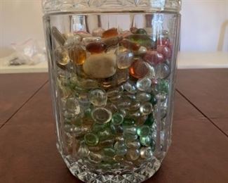 Crystal Lidded Biscuit Jar with Marbles and Stones