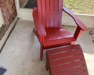 Red Adirondack Chair and Ottoman