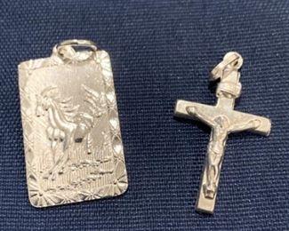 999 Silver Horse Pendant+Sterling Silver Crucifix