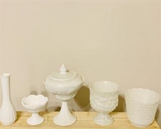 (8) Milk Glass Compote, Footed Candy Dish, & More