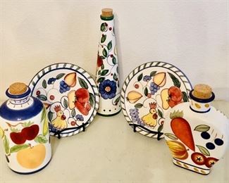 (5) Bright Pottery: 2 Plates & 3 Decanters
By Jay Import Company, Made in China