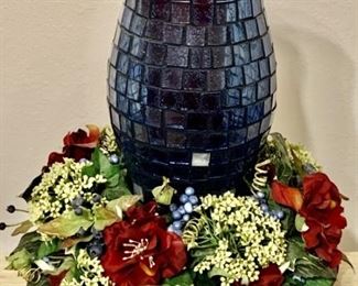 Mosaic Candle Holder in Faux Flower Ring on Bowl