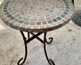 Concrete & Stone Outdoor Side Table with Iron Base