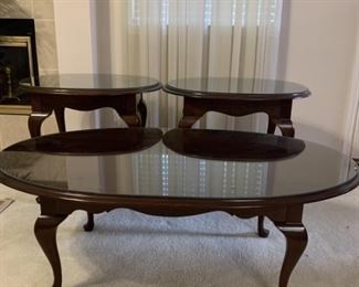 Ethan Allen Cherry Coffee Table and 2 End Tables