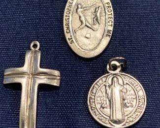 Three Sterling Silver Religious Pendants