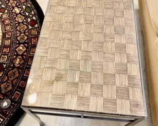 Metal Coffee Table w Basket Weave Design+Glass Top