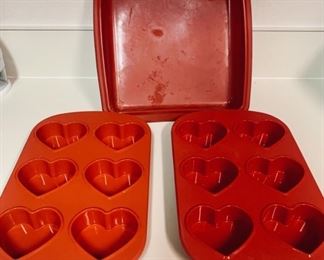 (3) Silicone Baking Pans: 2 Heart Muffin & 1 Cake