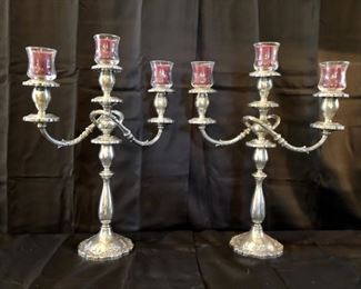(2) Weighted Sterling Silver 3 Light Candelabras
English Rose pattern (2450) by Fisher Silversmiths
Each stands 17in
Each Candelabra Weighs 67.12 ounces