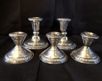 (5) Sterling Silver Candlesticks, 1-3.5in Pair +
Set of 3 stand 2.5 inches