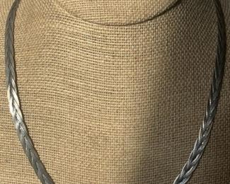 Wide Flat Braided Sterling Silver Chain Necklace