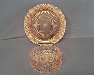 (2) Pink Depression Glass Plate & Bowl