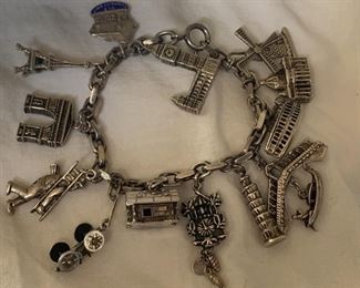 Heavy Loaded Sterling Silver European Vacation Charm Bracelet