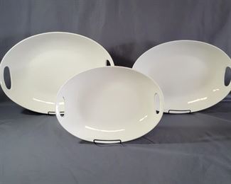 (3) Handled White Porcelain Platters-14, 16, 18in