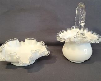 (2) Fenton Glass Silvercrest Bon Bon & Basket