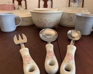 (23) Pfaltzgraff: 'Tea Rose' Serving Utensils, 'Tea Rose' Mixing Bowls, Covered Casseroles, Rectangular Bakers, & Other Serving Dishes & Shakers that are not Tea Rose
