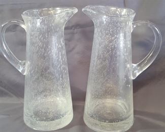 (2) Bubble Glass Pitchers with Applied Handles