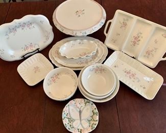 (14) Pfaltzgraff 'Tea Rose' Serving Dishes, & A Mismatched Butterfly & Roses Plate