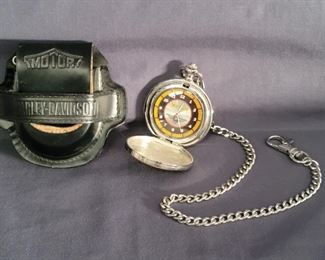 New Harley Davidson Franklin Mint Pocket Watch in Leather Case