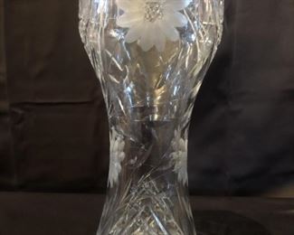 Vintage Cut Glass Vase with Etched Poinsettias