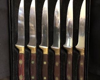 Set of 6 Vintage Stag Horn Style Steak Knives