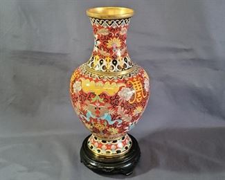 Asian Red & Multicolor Cloisonné Enamel Vase