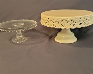 (2) Cake Stands: 1 Cut Glass & 1 Ceramic