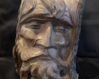 Carved Face Sculpture out of Log, From Colombia