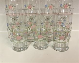 (11) Pfaltzgraff Tea Rose Juice Tea & Wine Glasses