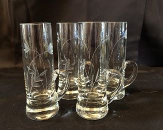(4) Etched Glass 4in Irish Coffee Mugs