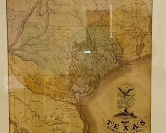 Framed 1836 Map of Texas is 20in x 24i