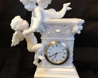 White 2 Cherub Clock by Veronese Designs is 6.5in