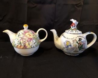 (2) Teapots: Alice in Wonderland & Bermuda Flowers