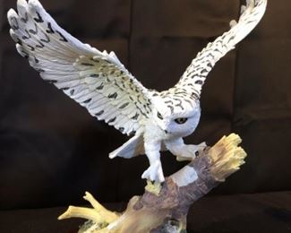 White Owl on Log Figurine is 8.5in Tall