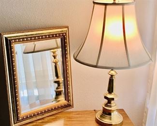 Brass Table Lamp and Mirror