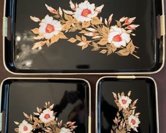 (3) Black & White Floral Seving Trays-Toyo, Japan