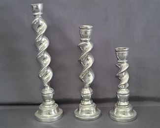 (3) Heavy Cast Aluminum Swirl Candle Sticks