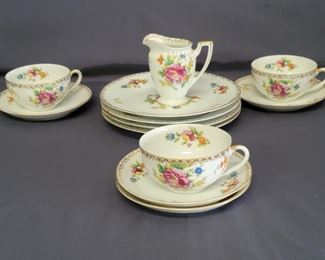 Vintage Mid Century Noritake China Dessert Set: 4-Plates, 4 Saucers, 3-Teacups, 1-Cream Pitcher