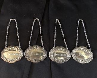 (4) Sterling Silver Liquor Bottle Labels