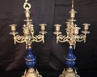 Pair of Gilt Gold French 4 Light Candelabras
