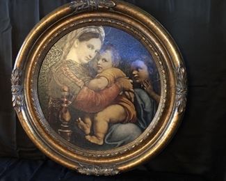 Madonna & Child with St John the Baptist Framed Round Giclee