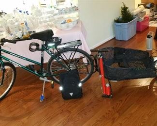 women's Trek Mountain Track 820 bike with trailer, saddlebags, pump, helmet...  